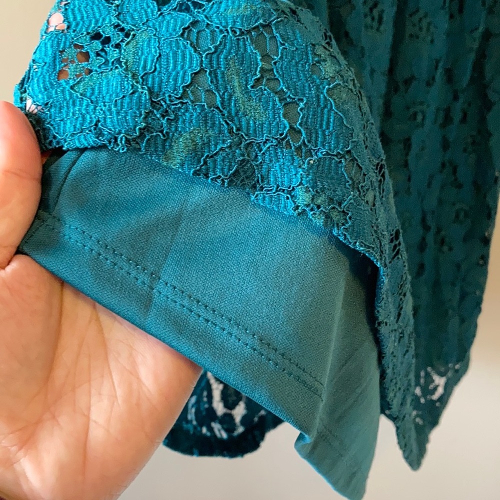 HP!๐ River Island, Mini Dress, Teal Lace w/Black Mesh, Sleeveless, Party, Sz L - Picture 6 of 13